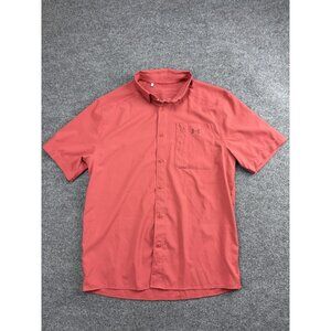 Under Armour Shirt Mens Large Red Fitted Short Sleeve Button Front Pocket